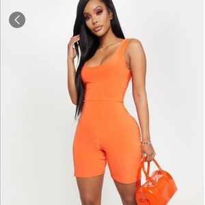 Shape Neon Orange Slinky Scoop Neck Unitard